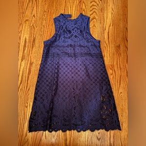 Navy blue lace mock neck dress